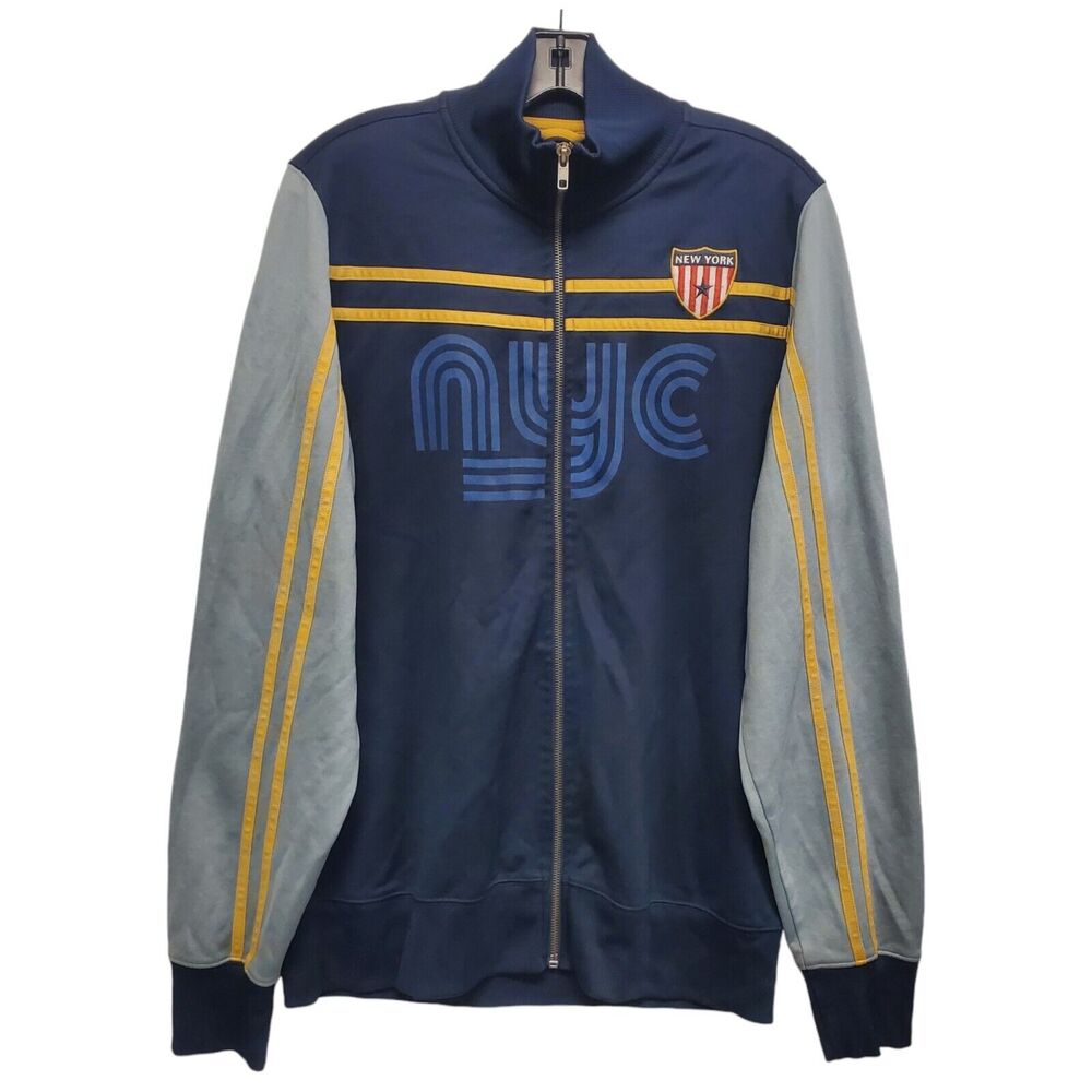 Vintage FOSSIL Jacket Adult Medium Blue NYC Spell Out Full-Zip Stripe Track RARE